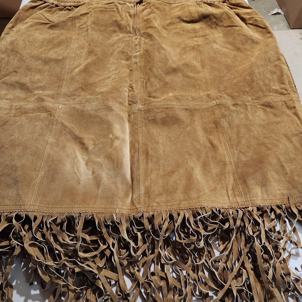 Via Accenti Vtg Suede Leather Fringe Midi Skirt Tan Plus 16/18 Western Boho